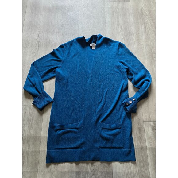 Christopher & Banks Blue Open Front Cardigan Sweater With Button Cuffs Size M - Picture 6 of 10